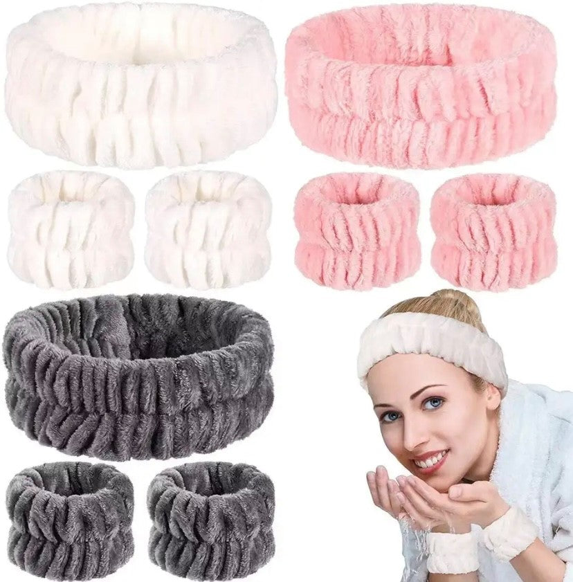 Face Wash Wristband Set for Women, Absorbent Waterproof Headband, Makeup Hair Bands