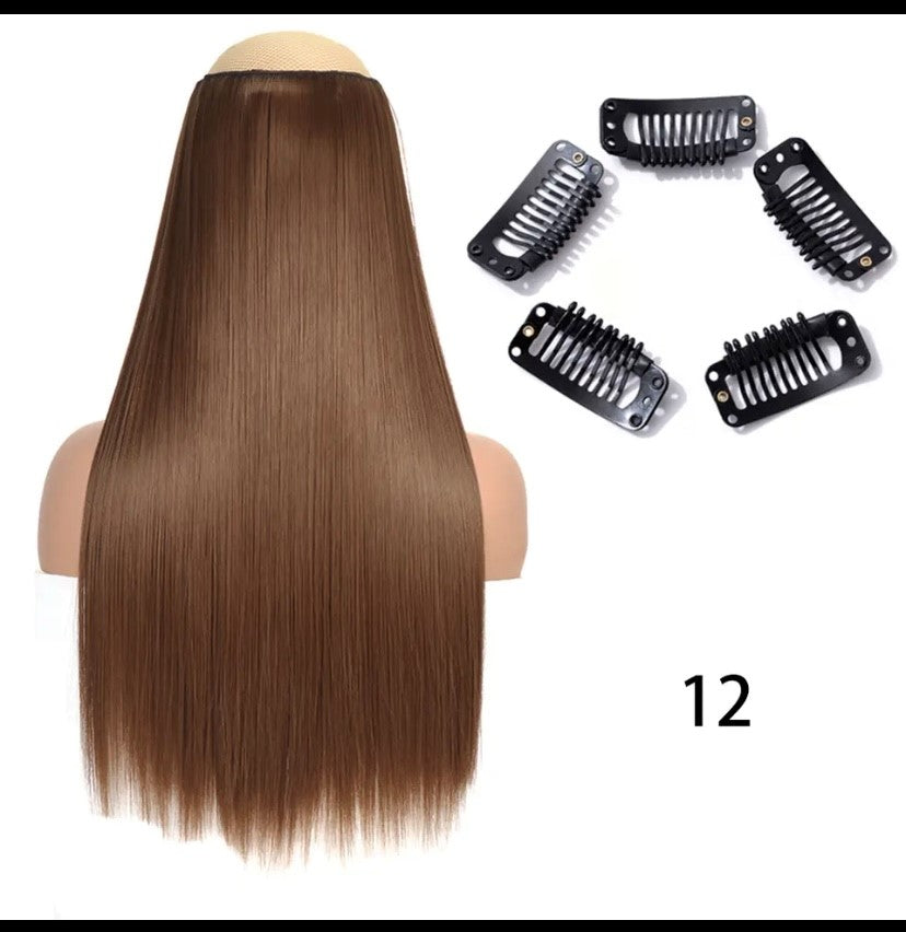Synthetische Lange Gerade Clip In Einem Stück Haar Verlängerung 5 Clips Falsche Blonde Haar Braun Schwarz Wärme Beständig Gefälschte Haar