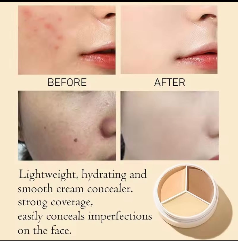 Moisturizing Concealer Cream with Brush, 3 Colors, Full Coverage, Acne Spot, Dark Circles, Cream Makeup, Beauty Tools, Palette