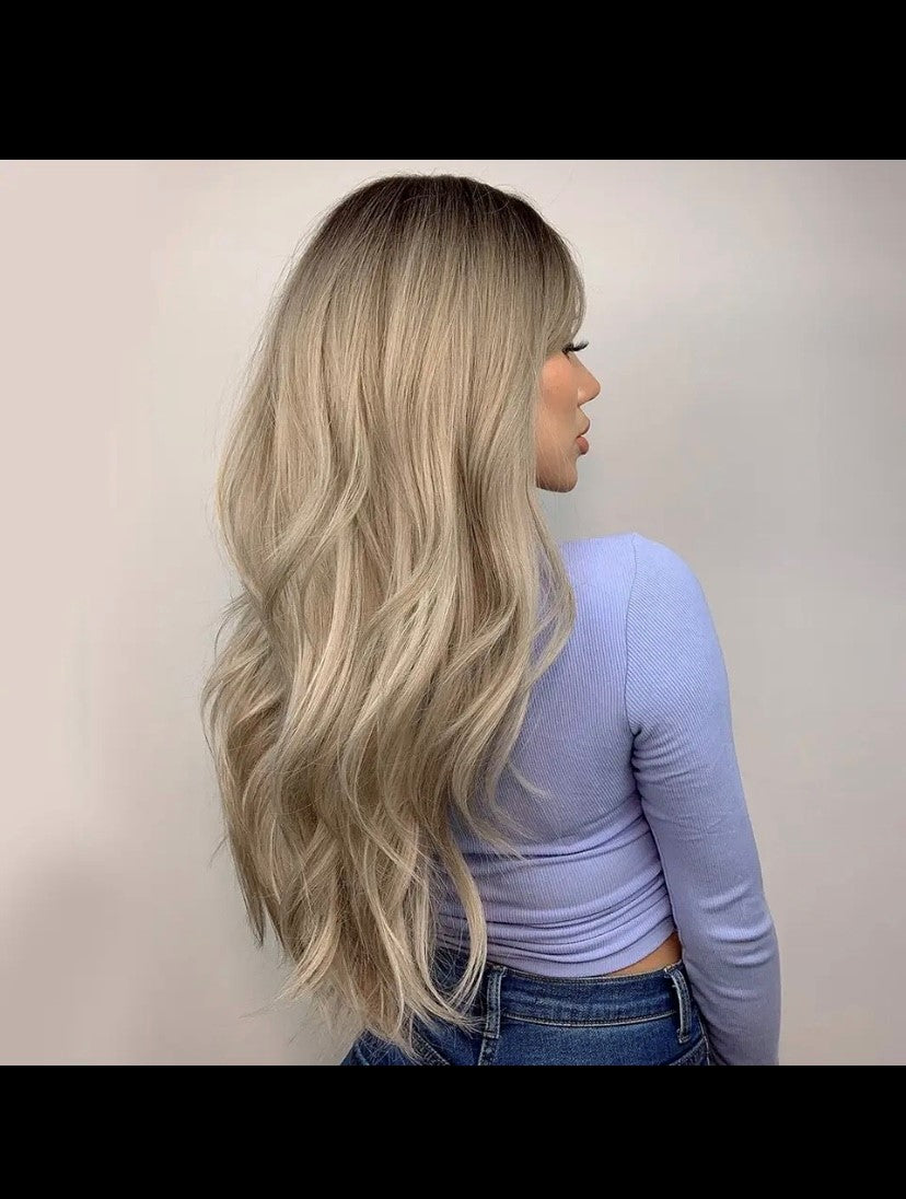 Braune blonde Ombre Natur haar Perücken für Frauen lange gewellt mit dunklen Wurzeln synthetische Perücke für Frauen hitze beständige Coaplay Perücken