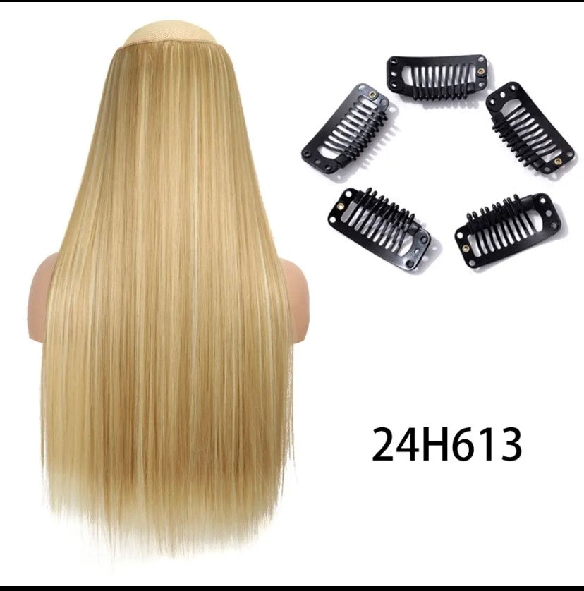 Synthetische Lange Gerade Clip In Einem Stück Haar Verlängerung 5 Clips Falsche Blonde Haar Braun Schwarz Wärme Beständig Gefälschte Haar