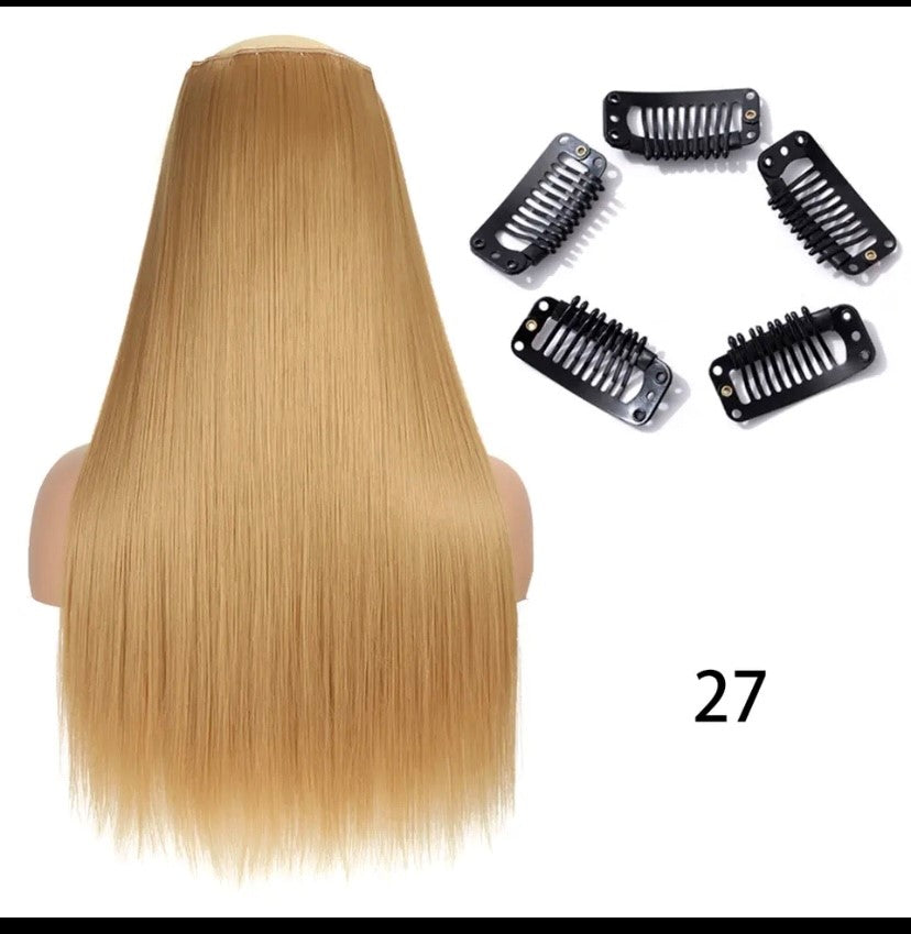 Synthetische Lange Gerade Clip In Einem Stück Haar Verlängerung 5 Clips Falsche Blonde Haar Braun Schwarz Wärme Beständig Gefälschte Haar