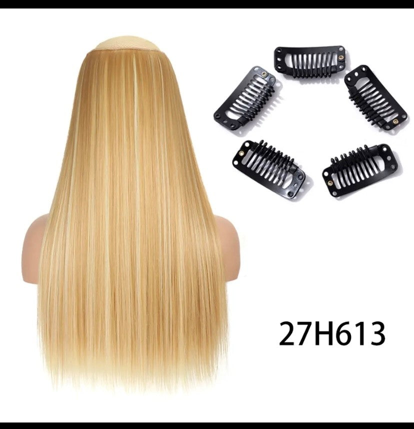 Synthetische Lange Gerade Clip In Einem Stück Haar Verlängerung 5 Clips Falsche Blonde Haar Braun Schwarz Wärme Beständig Gefälschte Haar