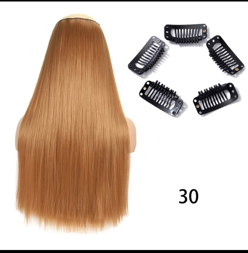 Synthetische Lange Gerade Clip In Einem Stück Haar Verlängerung 5 Clips Falsche Blonde Haar Braun Schwarz Wärme Beständig Gefälschte Haar