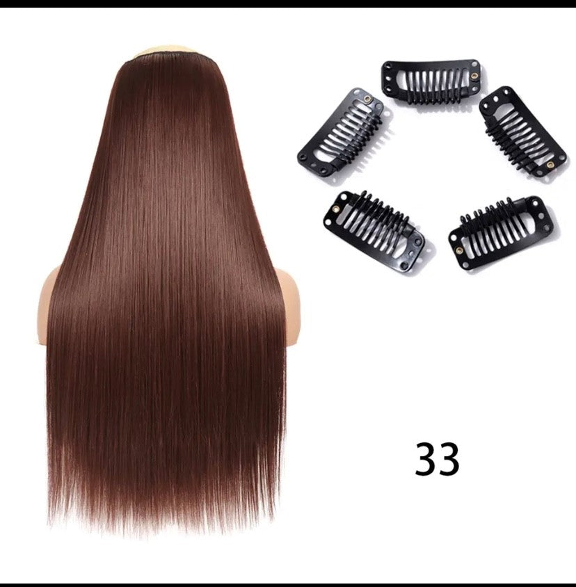 Synthetische Lange Gerade Clip In Einem Stück Haar Verlängerung 5 Clips Falsche Blonde Haar Braun Schwarz Wärme Beständig Gefälschte Haar