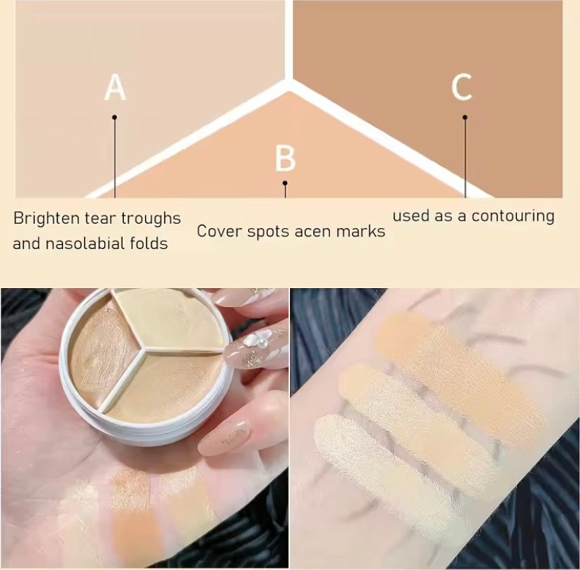 Moisturizing Concealer Cream with Brush, 3 Colors, Full Coverage, Acne Spot, Dark Circles, Cream Makeup, Beauty Tools, Palette