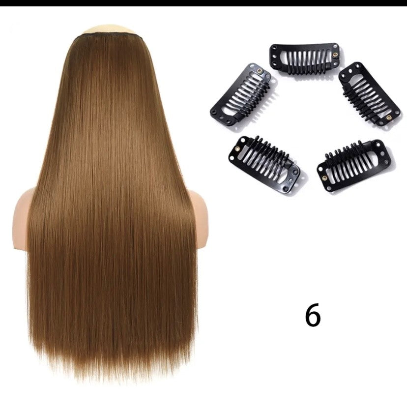 Synthetische Lange Gerade Clip In Einem Stück Haar Verlängerung 5 Clips Falsche Blonde Haar Braun Schwarz Wärme Beständig Gefälschte Haar