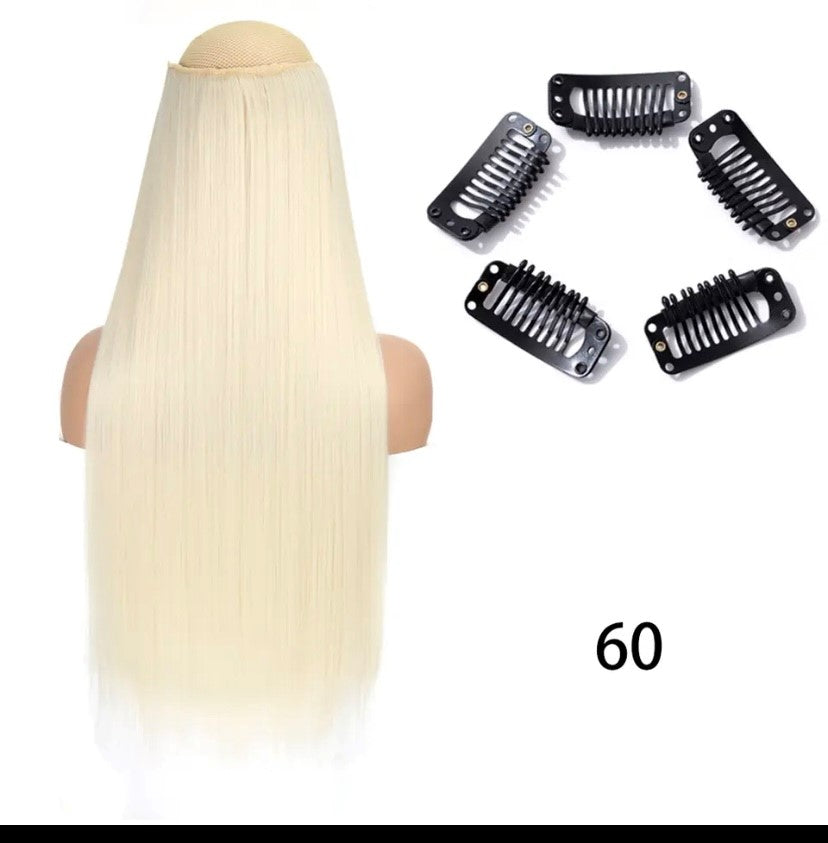 Synthetische Lange Gerade Clip In Einem Stück Haar Verlängerung 5 Clips Falsche Blonde Haar Braun Schwarz Wärme Beständig Gefälschte Haar