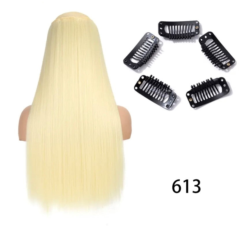 Synthetische Lange Gerade Clip In Einem Stück Haar Verlängerung 5 Clips Falsche Blonde Haar Braun Schwarz Wärme Beständig Gefälschte Haar