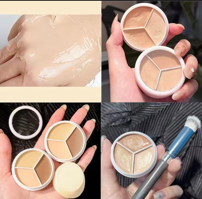 Moisturizing Concealer Cream with Brush, 3 Colors, Full Coverage, Acne Spot, Dark Circles, Cream Makeup, Beauty Tools, Palette