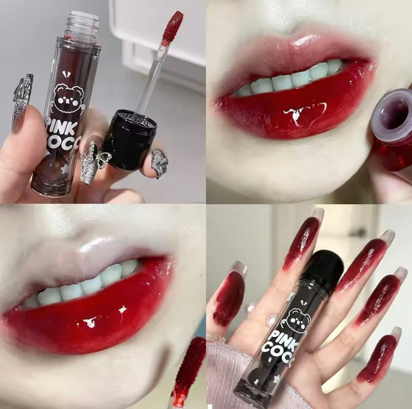 Hochpigmentierter roter flüssiger Lippenstift, dunkelroter, spiegelbrauner Lippenstift, leichte Befeuchtung mit Wasser, Antihaftbecher, Lippenkosmetik