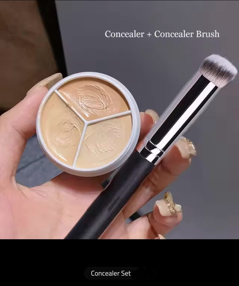 Moisturizing Concealer Cream with Brush, 3 Colors, Full Coverage, Acne Spot, Dark Circles, Cream Makeup, Beauty Tools, Palette