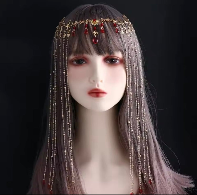 Girls' delicate crystal hanfu headdress, beautiful ancient long tassel veil, elegant temperament headdress, fashion