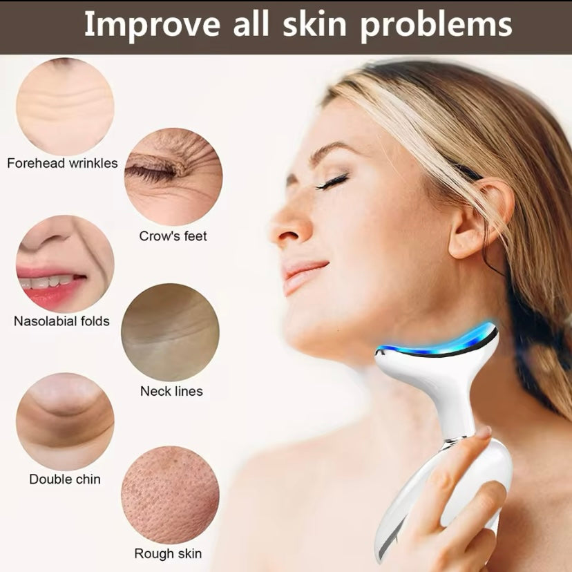 Microcurrent EMS Neck Massager, Face Lift Wrinkle Machine, Double Chin Remover, LED Photon Facial, Skin Tightening Massager