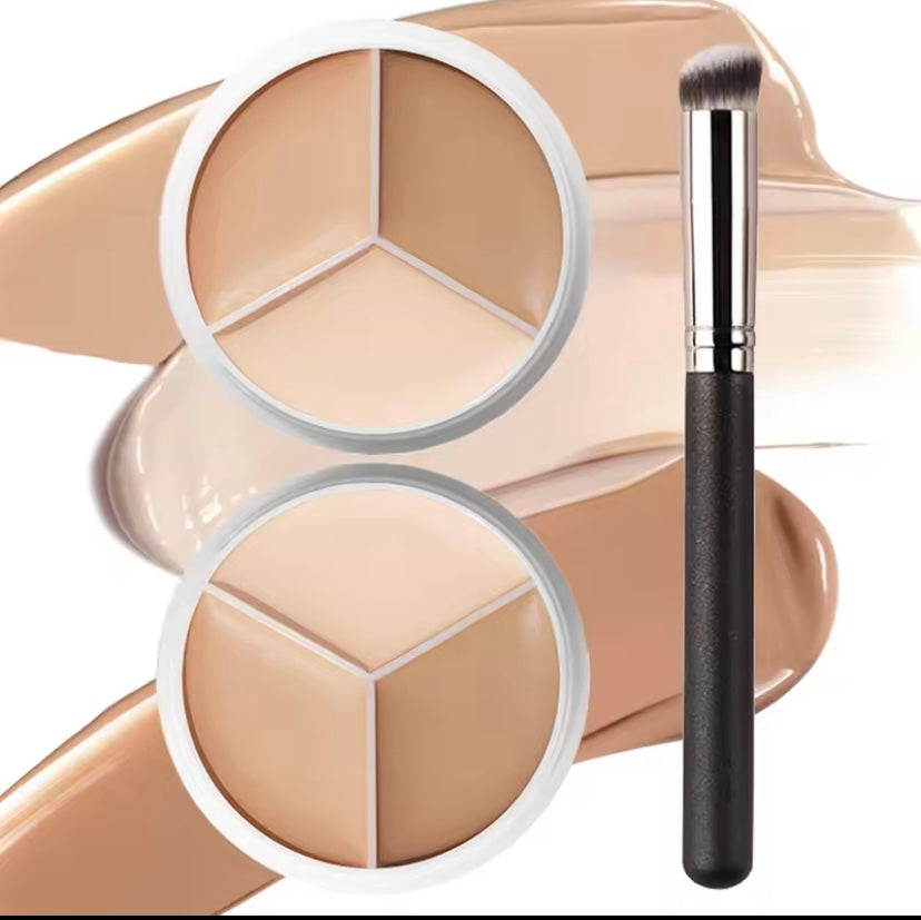 Moisturizing Concealer Cream with Brush, 3 Colors, Full Coverage, Acne Spot, Dark Circles, Cream Makeup, Beauty Tools, Palette