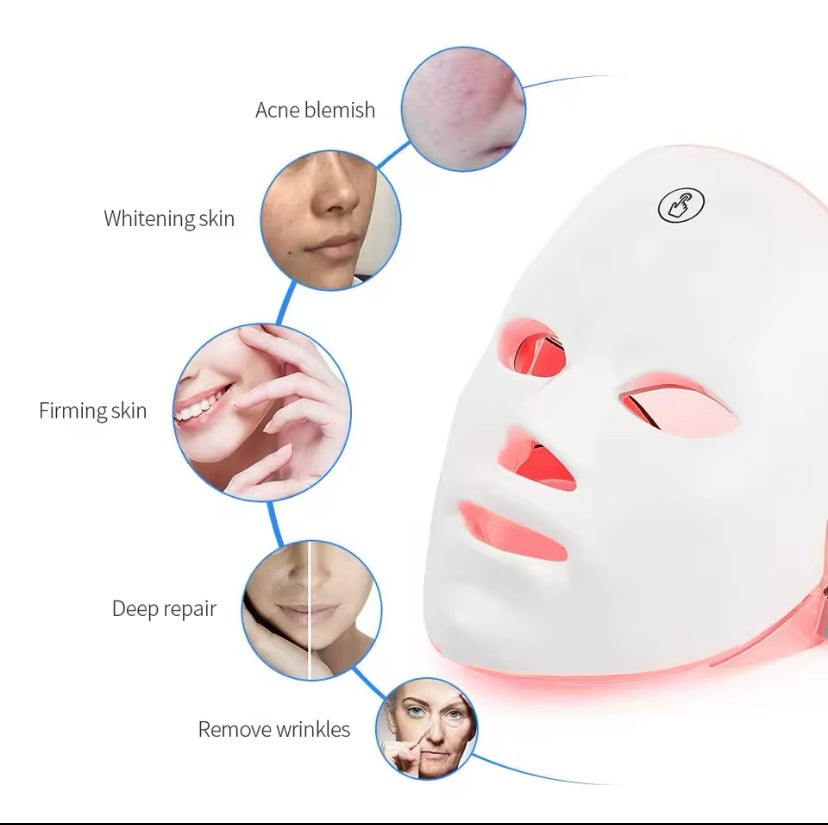 Rechargeable LED Facial Mask 7 Colors LED Photon Therapy Beauty Mask Skin Rejuvenation Home Face Lifting Whitening Beauty Device
