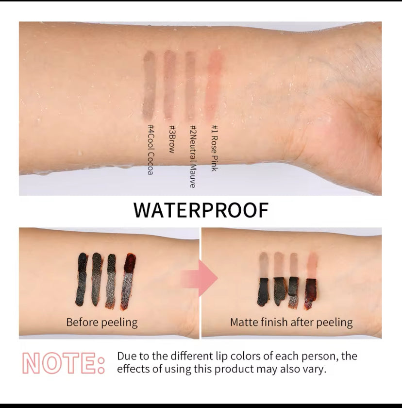 Wasserfester Lipliner, Peel-Off-Tattoo-Lipgloss, wasserfest, langanhaltend, matte Lippentönung, braune Lippenkonturkosmetik