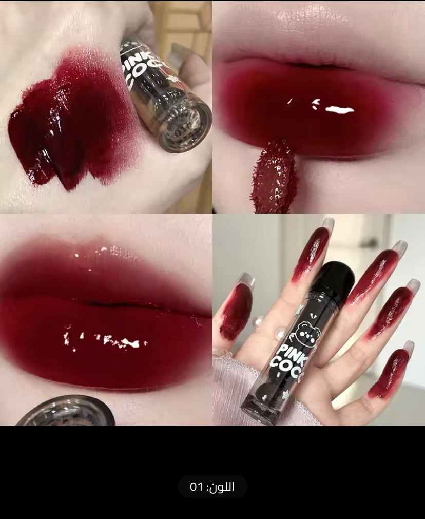 Hochpigmentierter roter flüssiger Lippenstift, dunkelroter, spiegelbrauner Lippenstift, leichte Befeuchtung mit Wasser, Antihaftbecher, Lippenkosmetik
