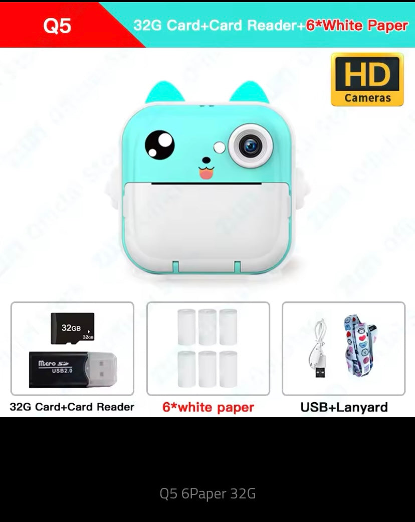 HD Digital Camera for Kids, Instant Print for Kids, Thermal Printing, Photo and Video, 32G Memory Card, Toys