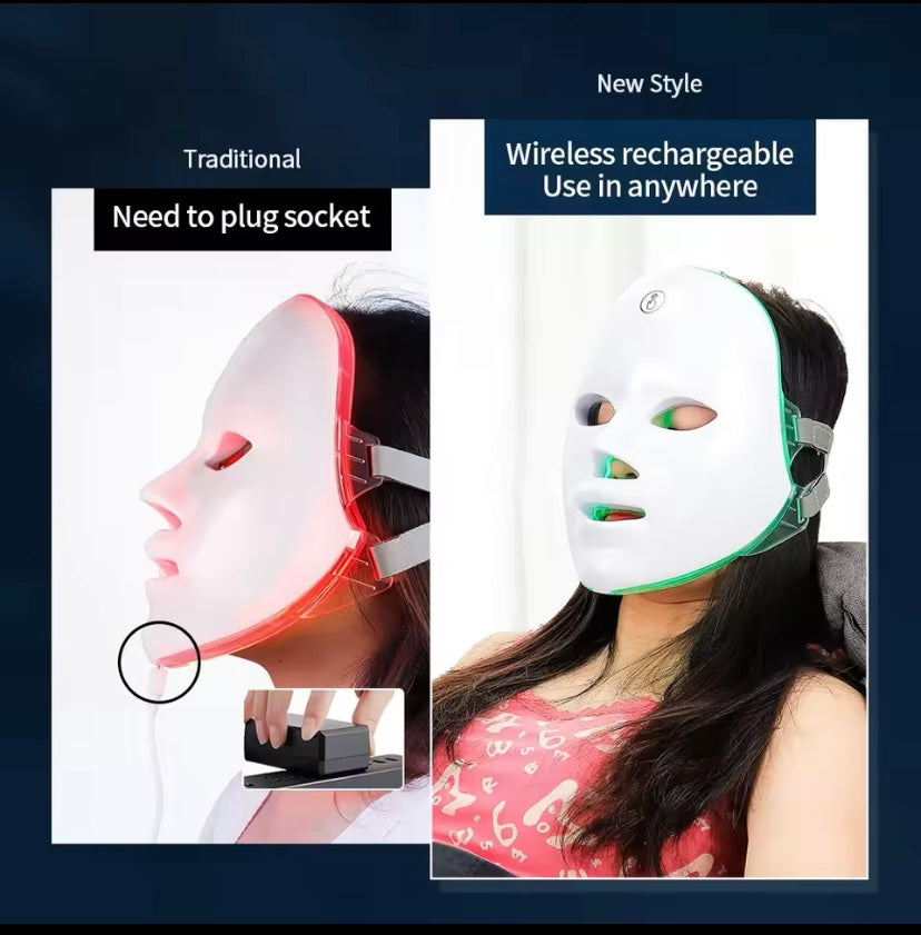 Rechargeable LED Facial Mask 7 Colors LED Photon Therapy Beauty Mask Skin Rejuvenation Home Face Lifting Whitening Beauty Device
