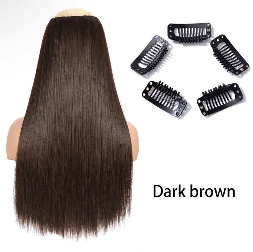 Synthetische Lange Gerade Clip In Einem Stück Haar Verlängerung 5 Clips Falsche Blonde Haar Braun Schwarz Wärme Beständig Gefälschte Haar