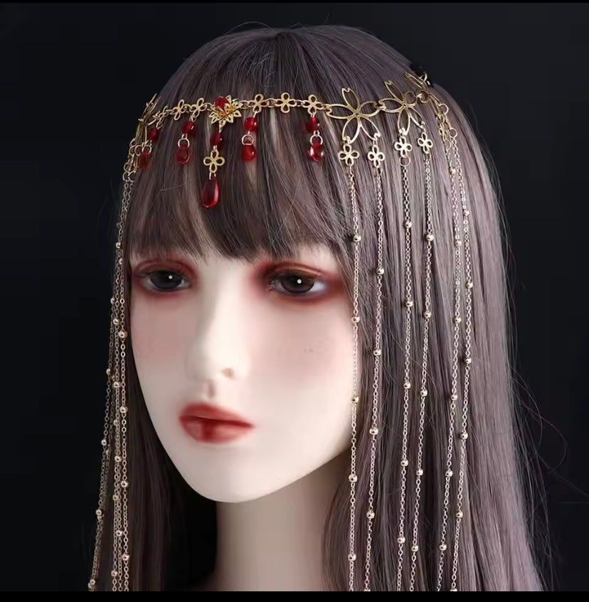 Girls' delicate crystal hanfu headdress, beautiful ancient long tassel veil, elegant temperament headdress, fashion