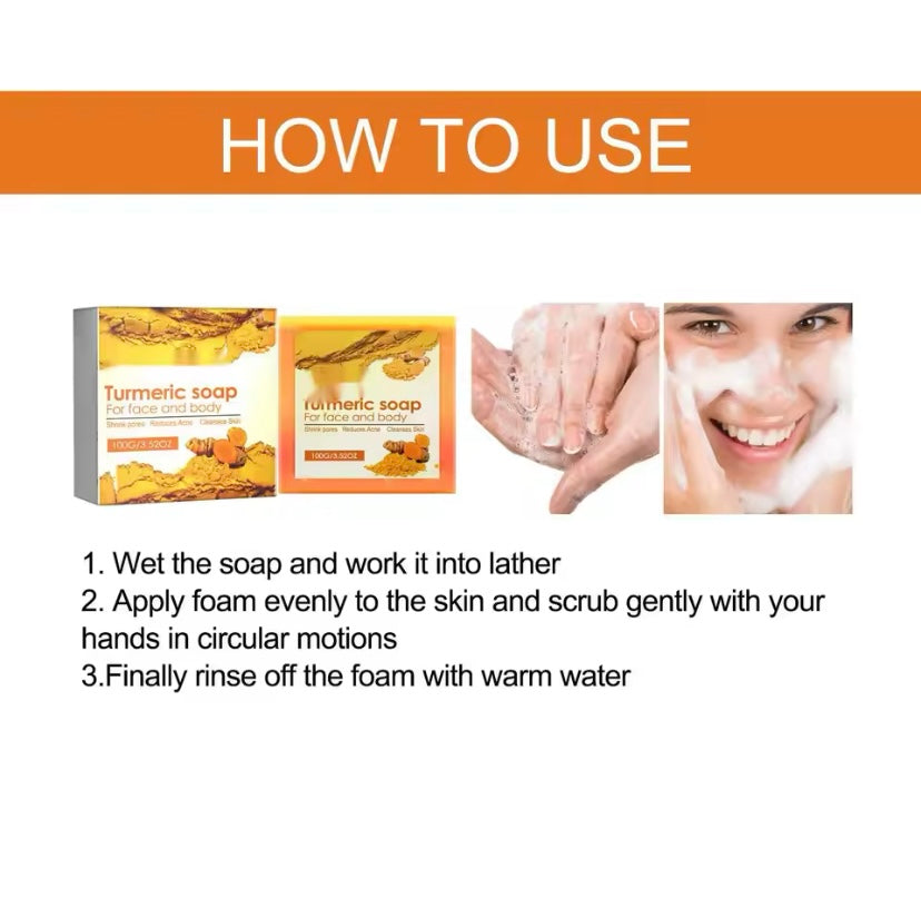 Turmeric Soap Deep Pore Cleansing Moisturizing Hydrating Facial Skin Oil Control Refreshing
