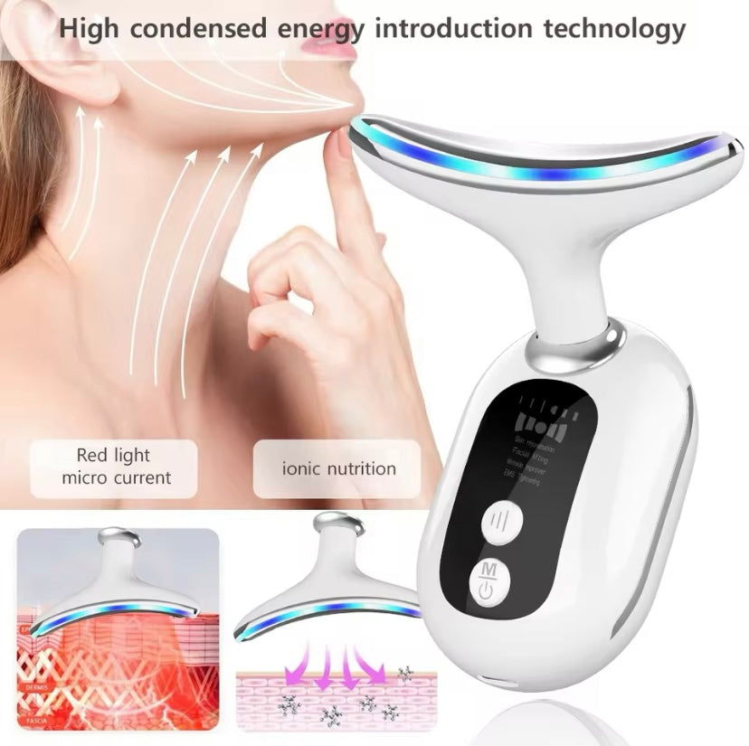 Microcurrent EMS Neck Massager, Face Lift Wrinkle Machine, Double Chin Remover, LED Photon Facial, Skin Tightening Massager