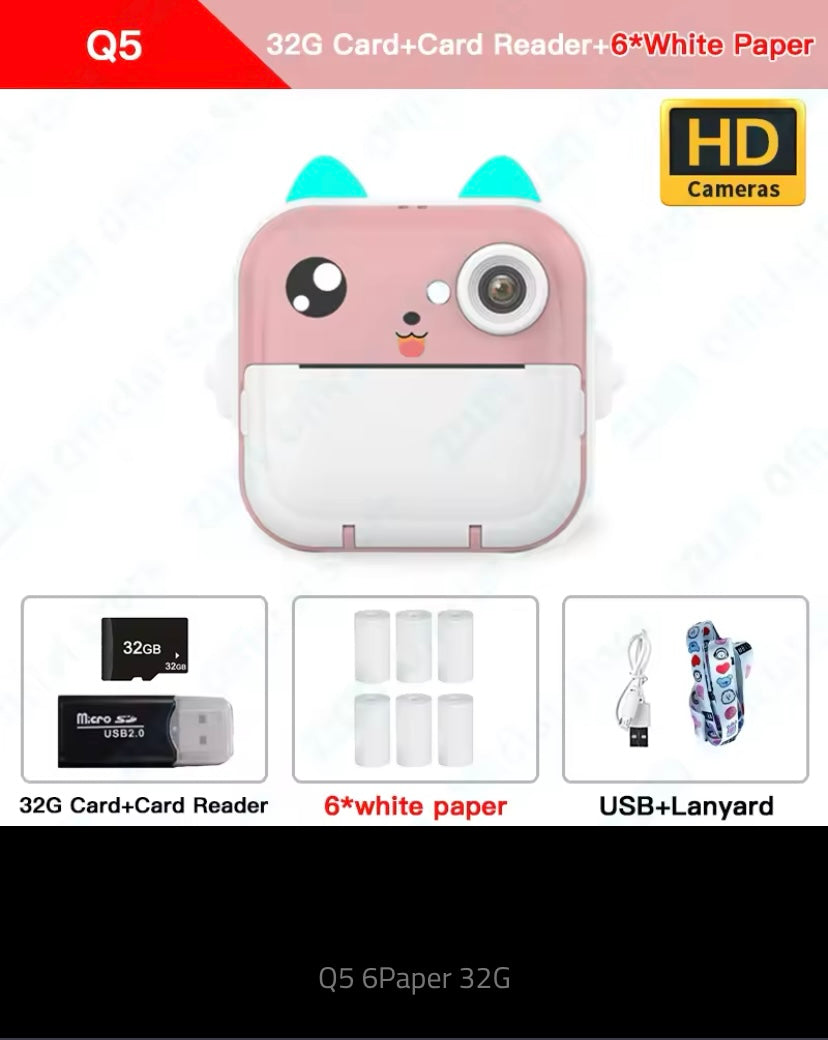 HD Digital Camera for Kids, Instant Print for Kids, Thermal Printing, Photo and Video, 32G Memory Card, Toys