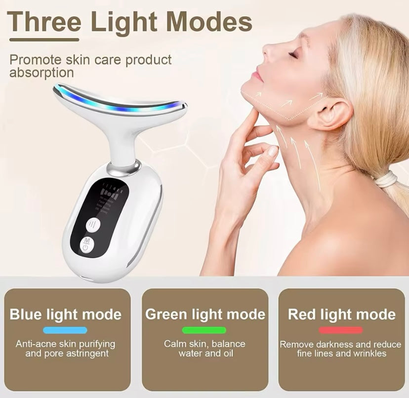 Microcurrent EMS Neck Massager, Face Lift Wrinkle Machine, Double Chin Remover, LED Photon Facial, Skin Tightening Massager