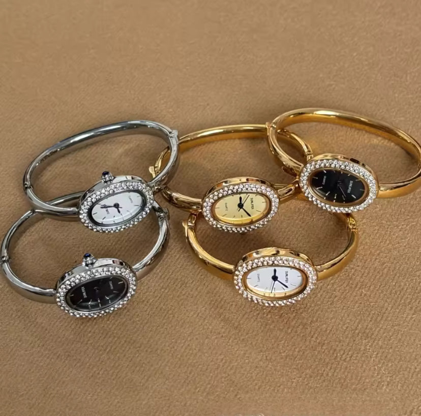 Dropshipping Berühmte Marke Uhren Frauen Diamant Verkrustete Oval Zifferblatt Quarzuhr Luxus Geschenke Armband Armbanduhr Reloj Mujer