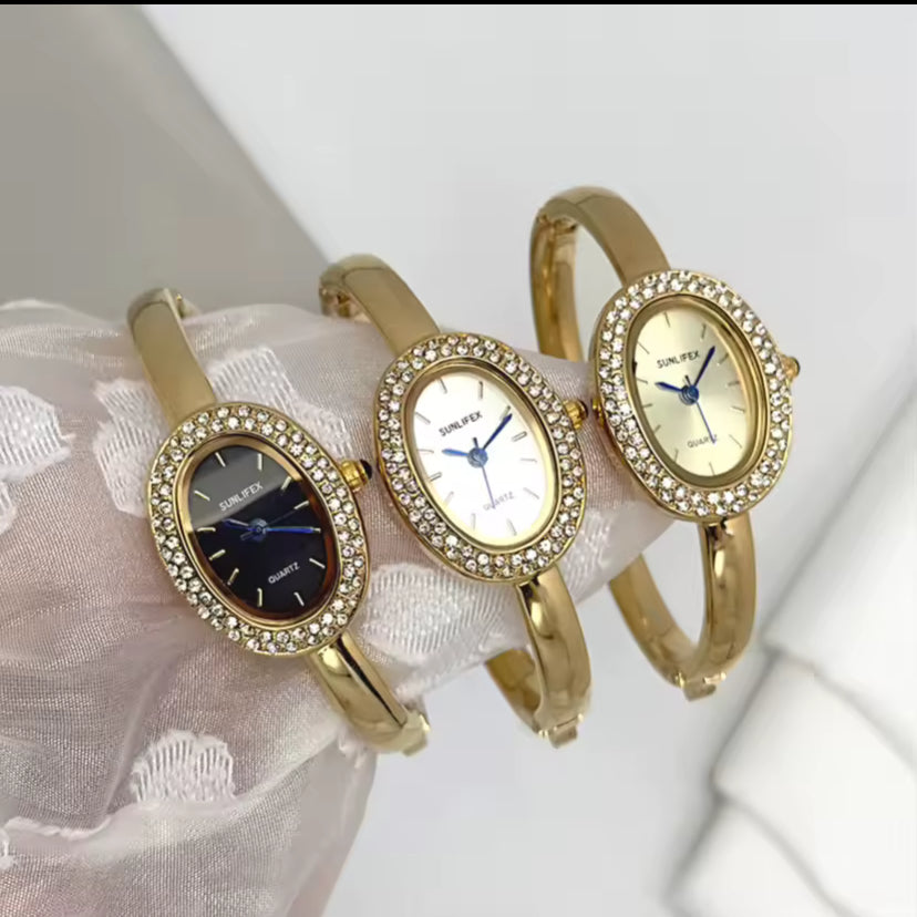 Dropshipping Berühmte Marke Uhren Frauen Diamant Verkrustete Oval Zifferblatt Quarzuhr Luxus Geschenke Armband Armbanduhr Reloj Mujer
