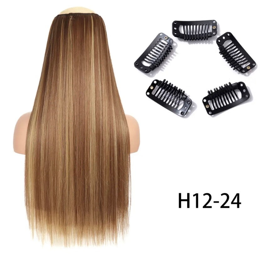 Synthetische Lange Gerade Clip In Einem Stück Haar Verlängerung 5 Clips Falsche Blonde Haar Braun Schwarz Wärme Beständig Gefälschte Haar