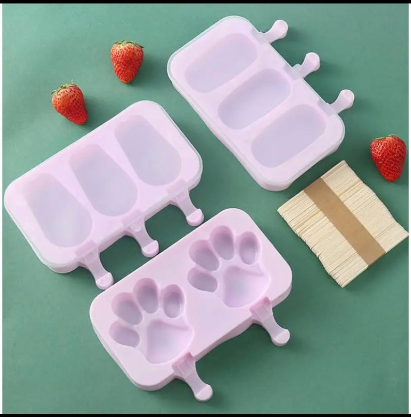 Silicone Ice Cream Mold with Lid, Siamese Popsicle Molds, DIY Homemade Ice Lolly, Cute Cartoon Picture, Handmade Kitchen Tools