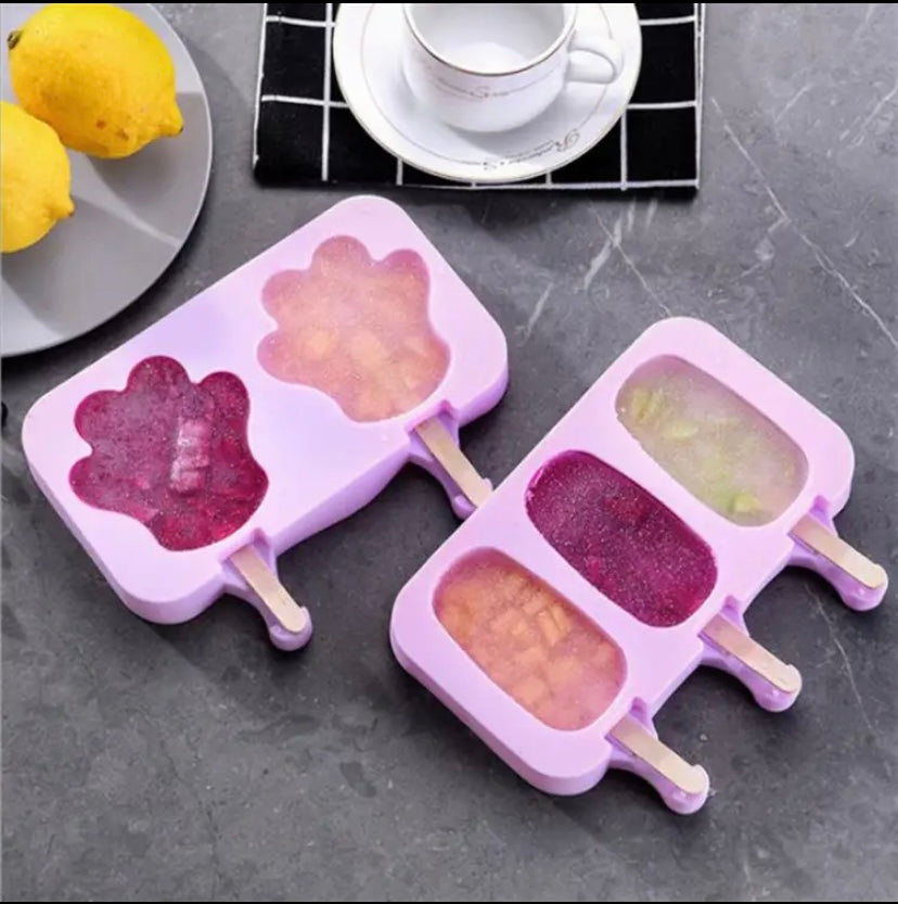 Silicone Ice Cream Mold with Lid, Siamese Popsicle Molds, DIY Homemade Ice Lolly, Cute Cartoon Picture, Handmade Kitchen Tools