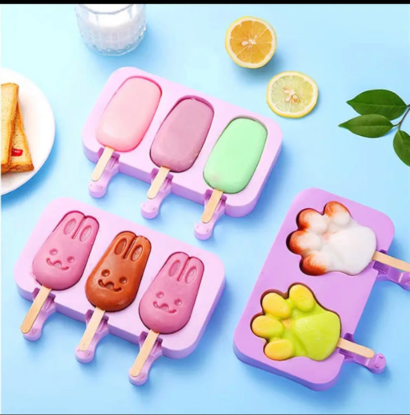 Silicone Ice Cream Mold with Lid, Siamese Popsicle Molds, DIY Homemade Ice Lolly, Cute Cartoon Picture, Handmade Kitchen Tools