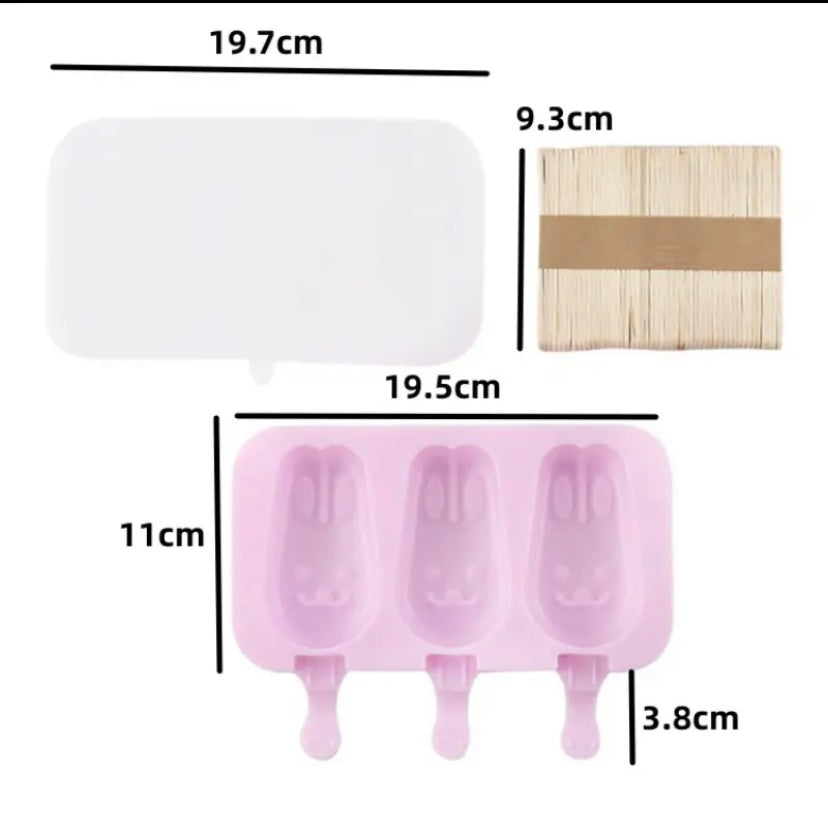 Silicone Ice Cream Mold with Lid, Siamese Popsicle Molds, DIY Homemade Ice Lolly, Cute Cartoon Picture, Handmade Kitchen Tools