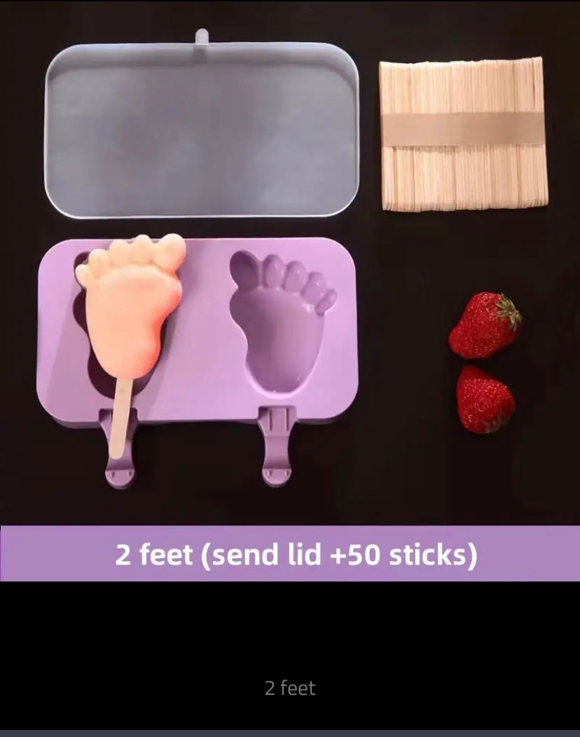 Silicone Ice Cream Mold with Lid, Siamese Popsicle Molds, DIY Homemade Ice Lolly, Cute Cartoon Picture, Handmade Kitchen Tools