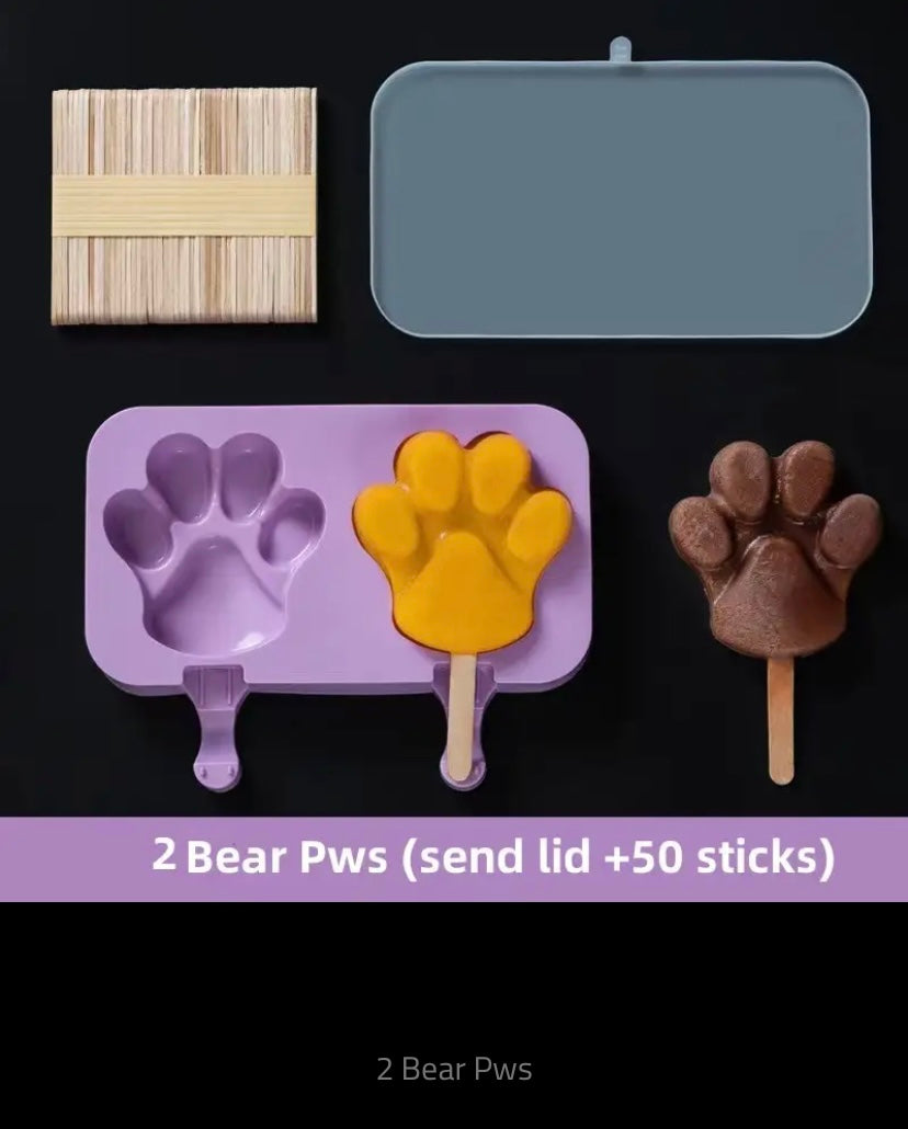 Silicone Ice Cream Mold with Lid, Siamese Popsicle Molds, DIY Homemade Ice Lolly, Cute Cartoon Picture, Handmade Kitchen Tools
