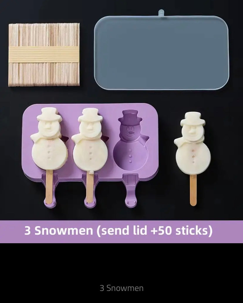 Silicone Ice Cream Mold with Lid, Siamese Popsicle Molds, DIY Homemade Ice Lolly, Cute Cartoon Picture, Handmade Kitchen Tools
