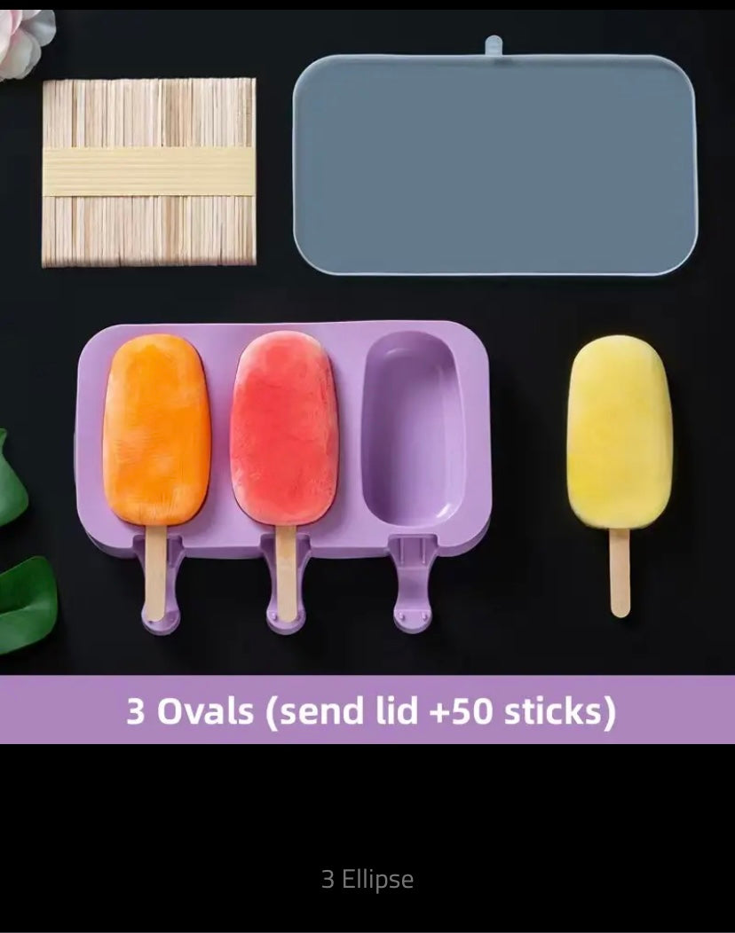 Silicone Ice Cream Mold with Lid, Siamese Popsicle Molds, DIY Homemade Ice Lolly, Cute Cartoon Picture, Handmade Kitchen Tools