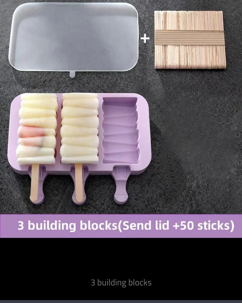 Silicone Ice Cream Mold with Lid, Siamese Popsicle Molds, DIY Homemade Ice Lolly, Cute Cartoon Picture, Handmade Kitchen Tools