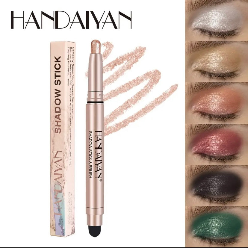 Metallic Double-head Eyeshadow Stick Diamond Shimmer Highlighter Pencil Ultra Pigmented Long Lasting Cream Eye Shadow Sponge Pen