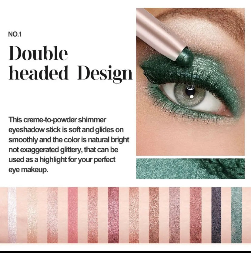 Metallic Double-head Eyeshadow Stick Diamond Shimmer Highlighter Pencil Ultra Pigmented Long Lasting Cream Eye Shadow Sponge Pen