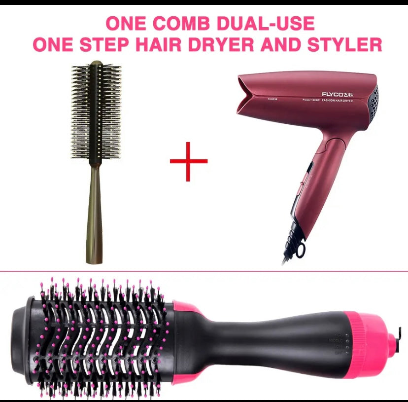 One Step Hot Air Brush for Salon, Professional Hair Dryer & Volamizer Negative Ion Generator Hair Straightener & Curler