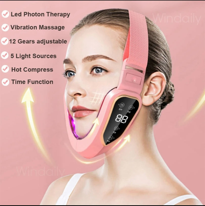 LED Photon Therapy Facial Lifting Device, Slimming, Vibration, Massager, Heated, Double Chin, V Face