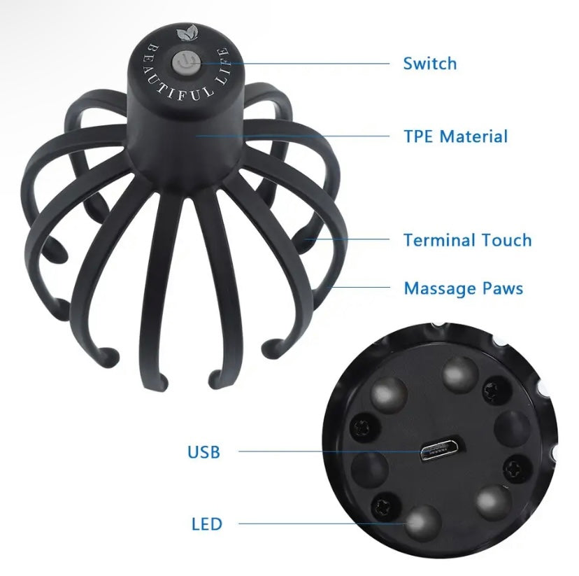 Electric Head Massager with Three Gears 12 TPE Massage Grippers Head Massage Rechargeable USB Device