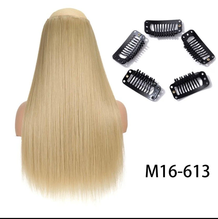 Synthetische Lange Gerade Clip In Einem Stück Haar Verlängerung 5 Clips Falsche Blonde Haar Braun Schwarz Wärme Beständig Gefälschte Haar