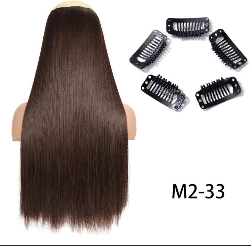 Synthetische Lange Gerade Clip In Einem Stück Haar Verlängerung 5 Clips Falsche Blonde Haar Braun Schwarz Wärme Beständig Gefälschte Haar