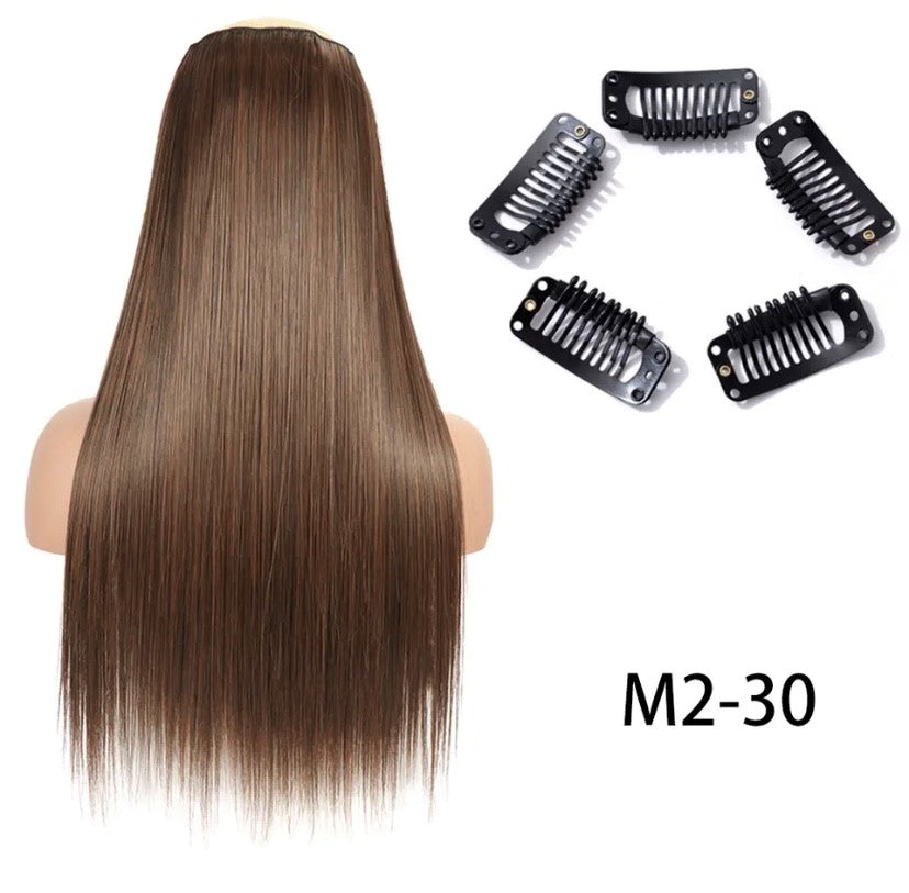 Synthetische Lange Gerade Clip In Einem Stück Haar Verlängerung 5 Clips Falsche Blonde Haar Braun Schwarz Wärme Beständig Gefälschte Haar
